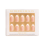 Glam Haus Beauty press-on nails packaging with French tip nails on a white background